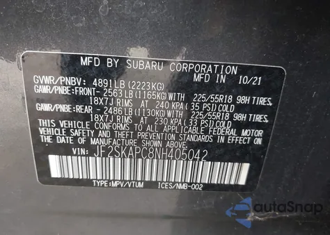 2022 Subaru Forester Limited z USA, uszkodzony, nr VIN JF2SKAPC8NH405042